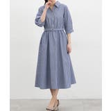 ブルー×オフ | ワンピース シャツワンピース ロング丈 | Honeys