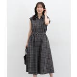 グレーチェック | ワンピース ノースリーブ ロング丈 | Honeys