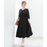 クロ花柄 | 【ハニーズ】ワンピース 6分袖 ミモレ丈 | Honeys