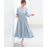 サックス花柄 | 【ハニーズ】ワンピース 6分袖 ミモレ丈 | Honeys