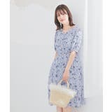 ブルー花柄 | 【ハニーズ】ワンピース 半袖 ひざ丈 | Honeys