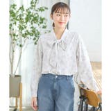 グレー花柄 | ブラウス トップス 長袖 | Honeys