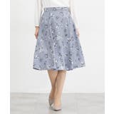 ブルー花柄 | ボトムス スカート ひざ丈 | Honeys