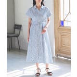 ブルーストライプ | ワンピース 半袖 ロング丈 | Honeys