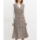 ベージュチェック | ワンピース ノースリーブ ロング丈 | Honeys