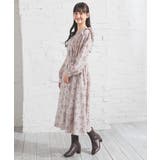 モカ花柄 | ワンピース フリルワンピース 長袖 | Honeys