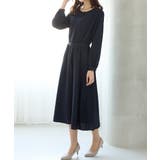 ネイビー | ワンピース 長袖 ロング丈 | Honeys