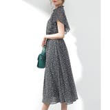 クロ花柄 | 【ハニーズ】ワンピース ロング丈 フリル袖 | Honeys