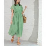 グリーン花柄 | 【ハニーズ】ワンピース ロング丈 フリル袖 | Honeys