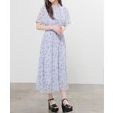 ブルー花柄 | ワンピース 半袖 ロング丈 | Honeys