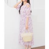 ラベンダー×オフ | ワンピース ノースリーブ ロング丈 | Honeys