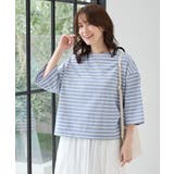 ブルー×オフ | トップス Tシャツ ７分袖Tシャツ | Honeys