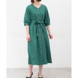 グリーン | 【ハニーズ】ワンピース ロング丈 6分袖 | Honeys
