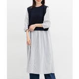 ネイビー | ワンピース ロング丈 レイヤード風ワンピース | Honeys