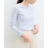 サックス×オフ | トップス 長袖 Vネック | Honeys