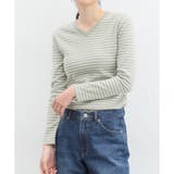 グリーン×オフ | トップス 長袖 Vネック | Honeys