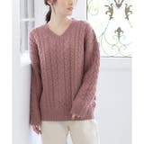 ピンクパープル | 【ハニーズ】ケーブル編Ｖネック | Honeys