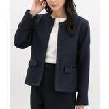 ネイビー | アウター ノーカラージャケット 大きいサイズ | Honeys