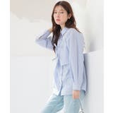 ブルー×オフ | トップス シャツ 長袖 | Honeys