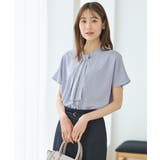 サックス×オフ | トップス ブラウス 半袖 | Honeys