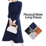 ネイビー | ふんわり落ち感のある薄手素材 切り替えプリーツスカート 長袖 | ica