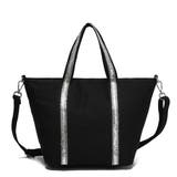 ブラック | 【AM516】2wayラインストーンテープ キャンバストートバッグ ショルダーバ… | idadi