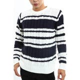 Ｃ‐ホワイト×ネイビー | メンズファッション ニット メンズケーブル編み | improves