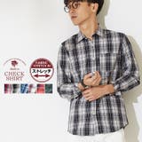 メンズファッション チェックシャツ メンズストレッチチェックシャツトップス | improves | 詳細画像1
