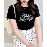 クロ/オフホワイト | 装飾付ふくれ刺繍ロゴT | INGNI