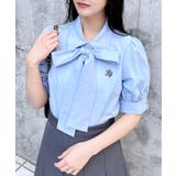 サックス | 胸刺繍ボウタイ半袖ブラウス | INGNI