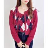 ボルドー | 12Gアーガイルクルーネックニットカーディガン+キャミセット | INGNI