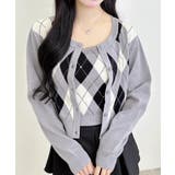 グレー | 12Gアーガイルクルーネックニットカーディガン+キャミセット | INGNI