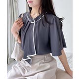 チャコールグレー/オフホワイト | パールピン付トロミフレアスリーブブラウス | INGNI