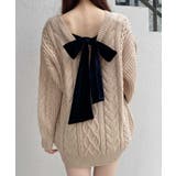 ベージュ/クロ | 5G Backベロアリボンケーブルチュニックニット | INGNI