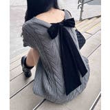 チャコールグレー/クロ | 5G Backベロアリボンケーブルチュニックニット | INGNI