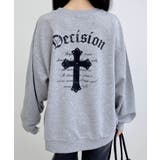 グレー/クロ | Backレザー貼付クロスロゴ裏毛チュニック | INGNI