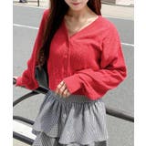 アカ | リボン柄パターンメッシュニットカーディガン | INGNI