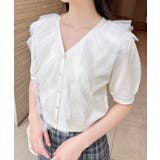 オフホワイト | チュールフリル半袖ニットカーディガン | INGNI