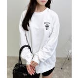 オフホワイト/クロ | Backレザー貼付クロスロゴ裏毛チュニック | INGNI