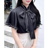 クロ/オフホワイト | 【WEB限定】ラメシアー2wayリボンフレアスリーブブラウス | INGNI