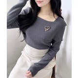 チャコールグレー | 12Gブローチ付オフショルニット | INGNI