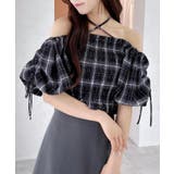 クロ/チェック | 【WEB限定】シャーリングオフショルブラウス | INGNI
