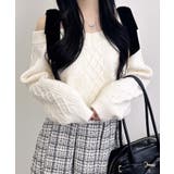 アイボリー | 7G 2WAYベロアリボンオフショルケーブルニット | INGNI