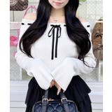 オフホワイト/クロ | 12GリボンオフショルフレアSニット | INGNI 