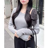 グレー | 12Gワンショル肩リボンビジュー付ニット | INGNI 