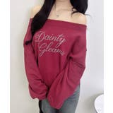 ボルドー | ラインストーンロゴオフショルショート裏毛トップス | INGNI