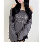 チャコールグレー | ラインストーンロゴオフショルショート裏毛トップス | INGNI