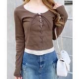 ブラウン/ベージュ | キャミレイヤード風リブレースアップTOPs | INGNI 