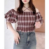 ブラウン/チェック | 【WEB限定】シャーリングオフショルブラウス | INGNI