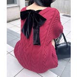 ボルドー/クロ | 5G Backベロアリボンケーブルチュニックニット | INGNI